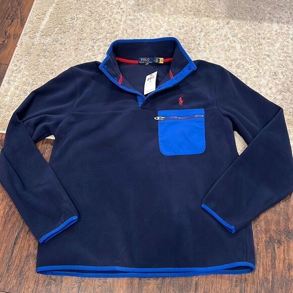 Polo Ralph Lauren Mens Fleece Pullover Jacket
Snap Sweater Mens Size M NWT navy - Picture 1 of 10